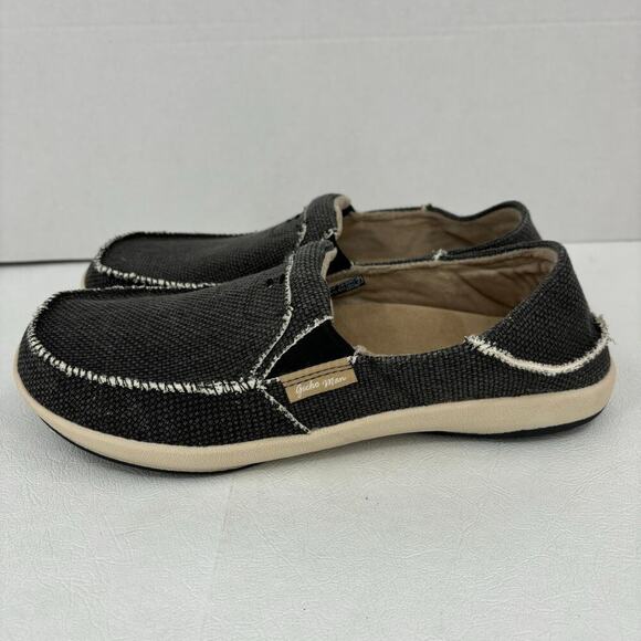 Gecko Man Loafers Women's Size 10.5 Gray Woven Canvas Slip On Arch Support - Picture 3 of 11